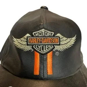 Vintage Genuine Leather Harley Davidson Strap-back  Motorcycle Riding Hat Cap s-l400.jpg main image 2